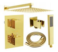 Ensemble de douche encastré Mexen Cube DR02 25 cm or avec thermostat