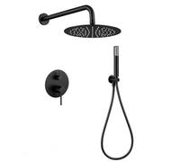 Ensemble de douche encastré monocommande | Robinet de douche encastré anticalcaire effet pluie avec douchette à main 2 voies | Robinetterie de salle de bain moderne IMEX Monza (noir mat)