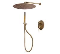 Ensemble de douche encastré - Système de douche doré avec thermostat, buse supérieure de 40 cm et buse manuelle en laiton - Pour hôtels, familles