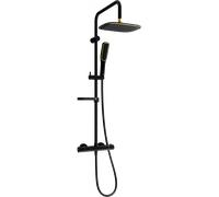 Ensemble de douche Mexen Kai noir/or avec thermostat et douche à effet pluie