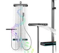 Ensemble de douche mural intelligent avec kit de douche musictatique avec pluie/chute/têtes manuelles Panneau tactile Pause/contrôle du volume Batterie 4000 mAh Noir