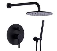 Ensemble de douche mural noir de 12 pouces noir avec tête de douche de pluie de 10 pouces Kit de garniture de soupape de bilan de banc de pression de douche à main de 10 pouces et divertisseur
