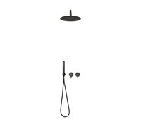 Ensemble de Douche Mural Rond Noir 250 mm, 2 Fonctions avec Douchette