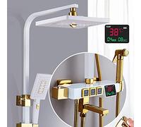 Ensemble de Douche numérique Noir, mélangeur de Bain thermostatique, Ensemble de Douche de Salle de Bain, Robinet de Baignoire doré avec Affichage, Ensemble de Douche numérique Blanc - (Couleur : 1)