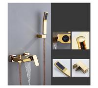 Ensemble de douche numérique salle bain ， mitigeur baignoire cascade robinet gris pistolet chaud et froid à température constante(Hot cold gold)