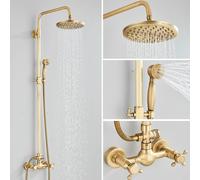 Ensemble de douche rétro en laiton antique, montage mural, boutons de touristes, robinet de centre commercial, kit de baignoire à pulvérisation Antique Brass