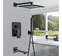 Ensemble de douche - Robinet de salle de bain - Robinet de douche à effet pluie noir et bronze - Robinet de bain mural - Ensemble de douche de 40,6 cm