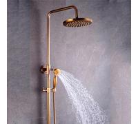 Ensemble de douche rond en cuivre antique, montage mural, mitigeur de baignoire, pommeau et douchette à effet pluie, barre réglable, style rétro bronze