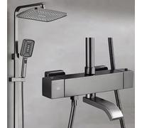 Ensemble De Douche Thermostatique Avec Tige Rallonge Amplificatrice Accessoires Robinet Mélangeur Eau Chaude Froide Pommeau Pluie 12 Pouces Pour Salle Bain(D-1)