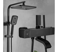 Ensemble De Douche Thermostatique Avec Tige Rallonge Amplificatrice Accessoires Robinet Mélangeur Eau Chaude Froide Pommeau Pluie 12 Pouces Pour Salle Bain(B-1)