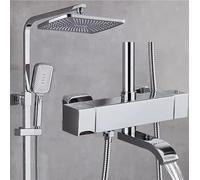 Ensemble De Douche Thermostatique Avec Tige Rallonge Amplificatrice Accessoires Robinet Mélangeur Eau Chaude Froide Pommeau Pluie 12 Pouces Pour Salle Bain(A-1)