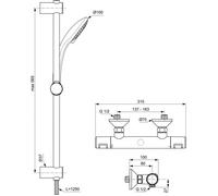 Ensemble de douche thermostatique - CERATHERM T25 - barre 60 cm et douchette ronde Ø 10 cm 3J - Chrome - Ideal Standard