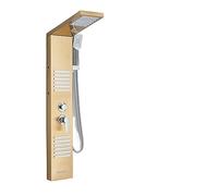 Ensemble de douche thermostatique noir mat avec pomme de douche à LED à effet pluie et cascade, robinet mitigeur à double poignée pour baignoire colonne de douche complète (doré)