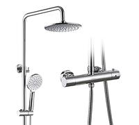 Ensemble de Douche thermostatique pour Salle de Bain, système de Douche à Effet de Pluie chromé avec Pomme de Douche de tête et robinets de Douche Multifonctions, Rail Mural, Protection Contre Les