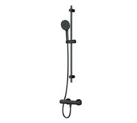 Ensemble de douche thermostatique, Set de Douche avec thermostat: Pommeau de douche Rond, Barre de douche et Thermostat, Noir mat F428XA46 X-Joy