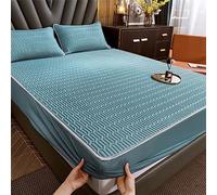 Ensemble de draps ajusté en Satin Cool avec Couvercle de Matelas élastique taies d'oreiller - Lavable, Double Taille, Bleu Frais - lit d'été Linge de lit - 150x200 cm, 3pcs