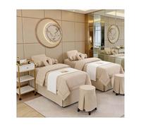 Ensemble de draps de massage en lin et coton doux, couvre-lit de luxe pour salon de beauté, housse de fumigation épaisse avec taie d'oreiller, jupe de lit p Beige Square bedside 185*80cm(72.8*31.5in）