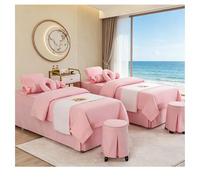 Ensemble de draps de spa en mélange de coton et de lin, housse de table de massage avec trou pour le visage, jupe de lit, taie d'oreiller, housse de couette rose Square bedside 180*60cm(70.8*23.6in)