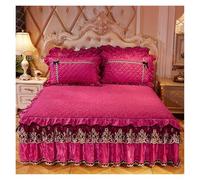 Ensemble de draps en Velours, Jupe lit Dentelle, Hauteur 45cm, Queen/King, Housse Couette et taies d'oreiller(Rose Red 2,120x200cm 1 Pc)
