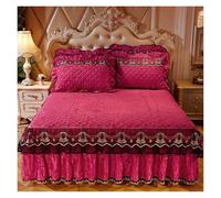 Ensemble de draps en Velours, Jupe lit Dentelle, Hauteur 45cm, Queen/King, Housse Couette et taies d'oreiller(Rose Red 1,180x200cm 1 Pc)