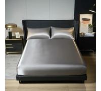 Ensemble de draps-Housses et taies d'oreiller en Satin de Polyester 3 pièces avec Bande élastique Autour de la Housse de Matelas Extra large-3s argent-90x200cm