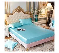 Ensemble de draps lit Reine en Satin Pur Luxe Maison Soyeux Haut Gamme taie d'oreiller Simple Double Drap-Housse avec Bande élastique(Tian Zhi LAN,US Twin Size 2 pcs)