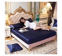 Ensemble de draps lit Reine en Satin Pur Luxe Maison Soyeux Haut Gamme taie d'oreiller Simple Double Drap-Housse avec Bande élastique(Zang qin se,US Twin Size 2 pcs)