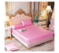 Ensemble de draps lit Reine en Satin Pur Luxe Maison Soyeux Haut Gamme taie d'oreiller Simple Double Drap-Housse avec Bande élastique(Yin hua Fen,US Twin Size 2 pcs)