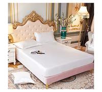 Ensemble de draps lit Reine en Satin Pur Luxe Maison Soyeux Haut Gamme taie d'oreiller Simple Double Drap-Housse avec Bande élastique(Zhen shu bai,US Twin Size 2 pcs)