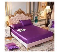 Ensemble de draps lit Reine en Satin Pur Luxe Maison Soyeux Haut Gamme taie d'oreiller Simple Double Drap-Housse avec Bande élastique(Zi luo LAN,US Twin Size 2 pcs)