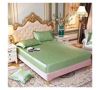 Ensemble de draps lit Reine en Satin Pur Luxe Maison Soyeux Haut Gamme taie d'oreiller Simple Double Drap-Housse avec Bande élastique(Hu po LV,US Twin Size 2 pcs)
