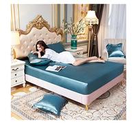 Ensemble de draps lit Reine en Satin Pur Luxe Maison Soyeux Haut Gamme taie d'oreiller Simple Double Drap-Housse avec Bande élastique(Yue guang LAN,US Twin Size 2 pcs)