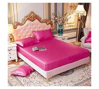 Ensemble de draps lit Reine en Satin Pur Luxe Maison Soyeux Haut Gamme taie d'oreiller Simple Double Drap-Housse avec Bande élastique(Mei gui Hong,US Twin Size 2 pcs)