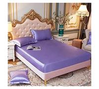 Ensemble de draps lit Reine en Satin Pur Luxe Maison Soyeux Haut Gamme taie d'oreiller Simple Double Drap-Housse avec Bande élastique(Xue qin se,US Twin Size 2 pcs)