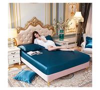 Ensemble de draps lit Reine en Satin Pur Luxe Maison Soyeux Haut Gamme taie d'oreiller Simple Double Drap-Housse avec Bande élastique(Ba li LAN,US Twin Size 2 pcs)