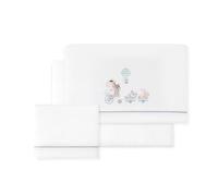 Ensemble de draps POLAIRE "Coral Fleece" Jirafa Bicicleta en blanc et vert · pour Minicot · 100% Coton