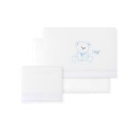 Ensemble de draps POLAIRE "Coral Fleece" Oso Lazo en blanc et bleu · pour Minicot · 100% Coton