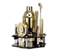 Ensemble de Fabrication de Cocktails Kit Cocktail, Ensemble de préparation de Cocktails en Acier Inoxydable, avec Shaker Rotatif(Gold)