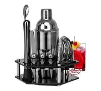 Ensemble de Fabrication de Cocktails Kit Cocktail, Ensemble de préparation de Cocktails en Acier Inoxydable, avec Shaker Rotatif(Black)