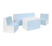 Velinda Ensemble de Meubles en éco-Cuir Chambre Enfant: 2xfauteuil+canapé+Pouf dépliant (Couleur: Blanc, Bleu (Pastel))