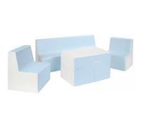 Velinda Ensemble de Meubles en éco-Cuir Chambre Enfant: 2xfauteuil+canapé+Pouf dépliant (Couleur: Blanc, Bleu (Pastel))