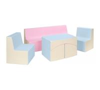 Velinda Ensemble de Meubles en éco-Cuir Chambre Enfant: 2xfauteuil+canapé+Pouf dépliant (Couleur: Rose, Bleu, Jaune (Pastel))