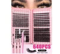 Ensemble de faux cils DIY de type D 640, avec des longueurs mixtes allant de 10 à 16 millimètres et différentes densités. Fabriqué en matériau doux, il crée un effet de maquillage des yeux naturel. Li