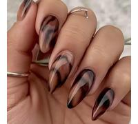 Ensemble de faux ongles à application rapide en forme d ' amande, adhésif, détails en marbre marron, pointes brillantes à presser pour un dressage de dernière seconde, finition polie, 10 de
