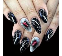 Ensemble de faux ongles blancs pour Halloween, 24 pièces à pression avec Web, détails pailletés rouges et attrait rapide pour les soirées festives, fausses manucure Halloween Web Design