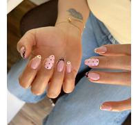 Ensemble de faux ongles de tailles multiples, design rose amande court, manucure à presser de 30 pièces pour un usage quotidien, des, des retouches de voyage et des fêtes