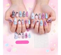 Ensemble de faux ongles pastel avec ruban et note de musique, ensemble de faux ongles avec accents de, 12 tailles pour un usage quotidien et des looks d ' événements aujourd ' hui Faux ongles de