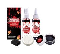 Ensemble de Faux Sang,Realistic Washable SFX Makeup Kit,Plasma Coagulé+Spray de Faux Sang+Faux Sang, pour Halloween Zombie, Vampire et Déguisement