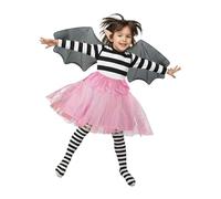 Ensemble de fée vampire pour enfant - Comprend un t-shirt noir et blanc, un tutu rose, des ailes noires, des collants rayés et des oreilles pointues - Parfait pour Halloween, jeu de déguisement et
