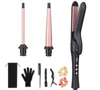 Ensemble de fer à friser 3 en 1 avec barils en céramique interchangeables de 0,9 à 2,5 cm, fer à lisser plat, chaleur rapide 14 temps, bigoudi de voyage double tension